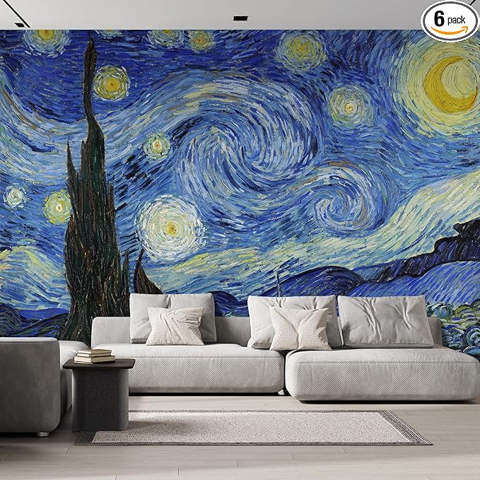 wall26 Starry Night by Vincent Van Gogh Dutch Impressionism 20th Century Artist Peel and Stick Large Wall Mural, Removable Wallpaper, Home Decor - 120x144 inches