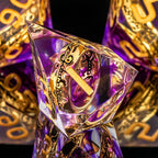 OUKELANWO Magic Lord Rings DND Dice Set with Box, 7Pcs Resin LOTR D&D Dice Set for Role Playing Game, Purple Gold Dungeons Dragons D and D Sharp Edge Dice D20 D12 D10 D8 D6 D4