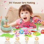 GirlsHome 300+PCS Fabric Flower Bouquets Toys, DIY Flower Crafts Kits for Kids, Arts and Crafts for Kids Ages 6-8 Girls, Build Flower Bouquet, STEM Educational Toy Preschool Gifts (Green Brown)