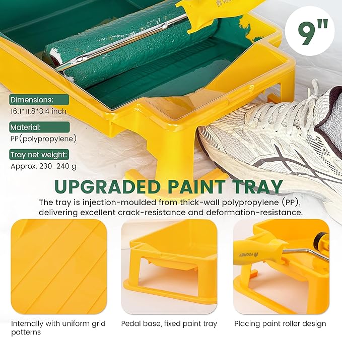 VOOMEY 12 PCS Paint Roller Kit, Deep Grooved Foot Paint Tray, Paint Tray Liner, Wall Paint Roller with Frame, Professional Paint Kit for House Painting
