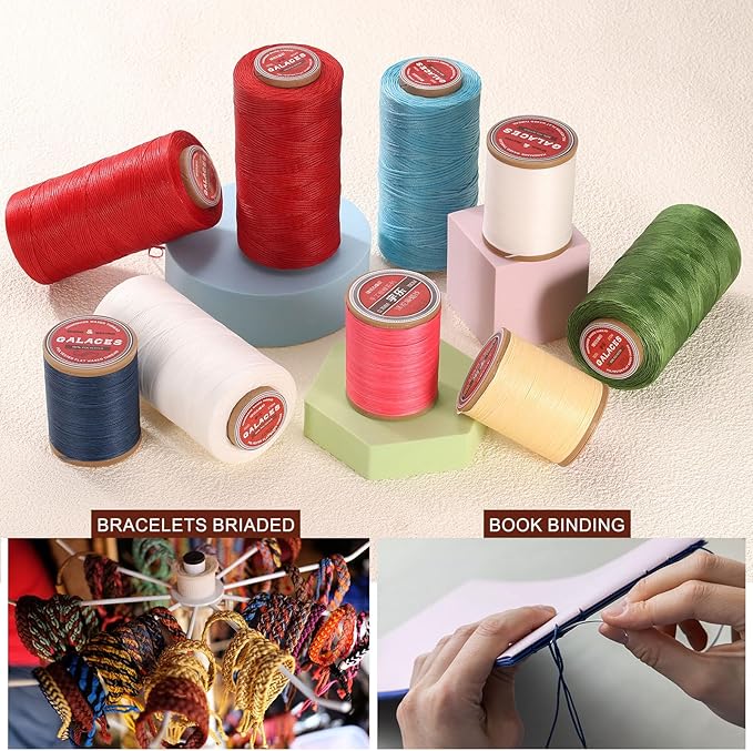 uxcell Flat Leather Sewing Waxed Thread, 140m / 153 Yards Polyester Wax String, 300D Wax Stitching Cord for Leather Crafts, Bookbinding, Bracelets Braided, Dark Gray