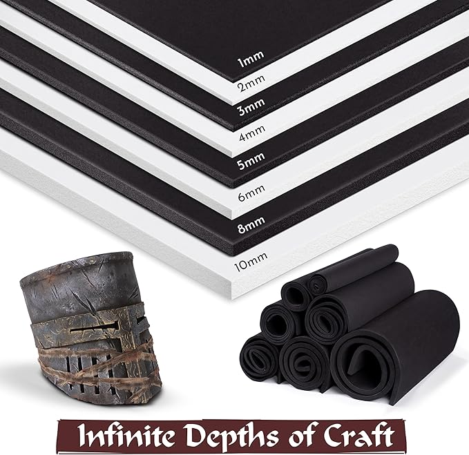 Shape Retention EVA Cosplay Foam 1mm (1mm-10mm) 14x39 inch Black or White High Density EVA Foam Sheets. Premium 85 kg/m3 Heat Shape Material for DIY Convention or Halloween Costumes by The Foamory