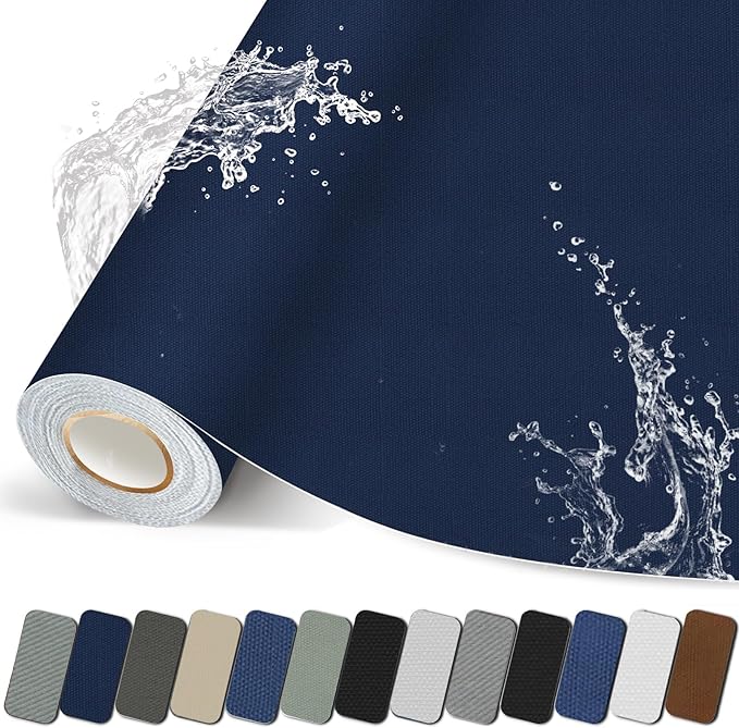 Canvas Repair Patch, 17X158 Inch Strong Sticky Fabric Repair Tape, Self-Adhesive Fabric Patch for Sofas, Tote Bags, Clothing, Car Seats, Furniture (Dark Blue, 17X158 Inch)