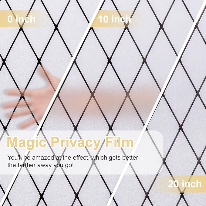 Window Privacy Film Decorative for Front Door, Bathroom Static Cling Stained Glass Sticker Opaque Heat Control UV Blocking Non-Adhesive for Home,Black Grid 17.5 x 78.7 inches
