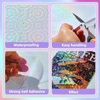 36 Sheets Holographic Sticker Paper, Clear Vinyl Laminate Film for Stickers Self-Adhesive, Transparent Overlay Lamination Sticker Paper Waterproof, 6 Patterns-8.5x11 Inch