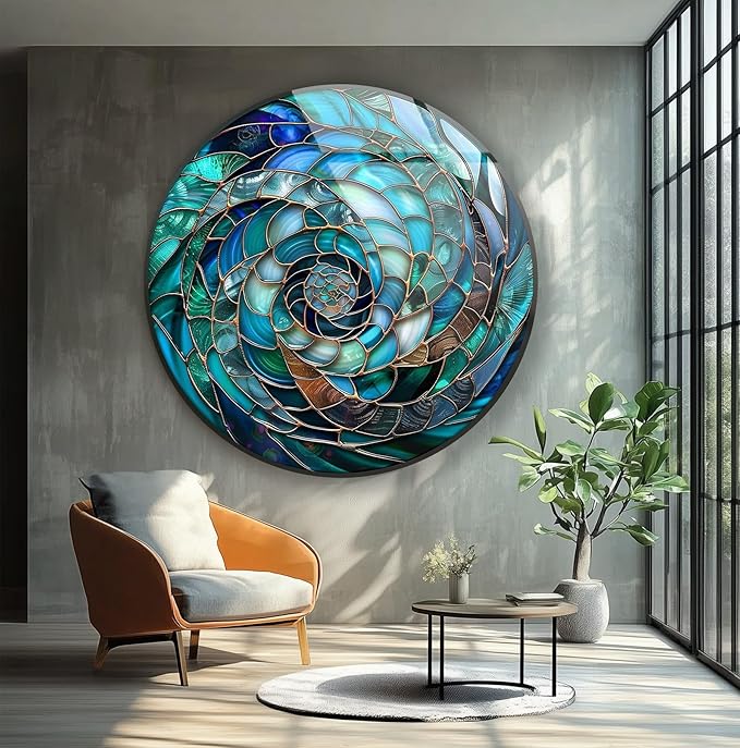 My Photostation.com 10''(25cm) Diameter Ocean Vortex Spiral Round Glass Wall Art Tempered Glass Printing Wall Decor Large Wall Art Wall Hangings