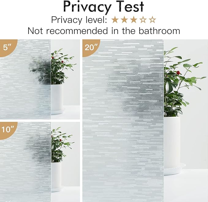 Haton Window Privacy Film, Frosted Glass Static Cling Sun Heat Blocking Window Clings, Frosting Opaque Coverings, Vinyl Removable Stickers Tint for Home Door Office, Non Adhesive 35.4" x 157.4"