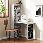 HOMCOM Fold-Out Convertible Writing Table, Wall Mount Desk Cabinet with Blackboard and Side Shelf Multi-Function Home Office Workstation, White
