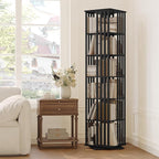 YOWOS Rotating Bookshelf Tower, 360 Display Spinning Bookcase, Bamboo Bookshelf Floor Standing Storage Rack, Wood Narrow Book Shelf Organizer for Kids&Adults (Black, 6 Tier)