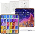 Mini Shifting Watercolor Paint Set, 30 Color Glitter Watercolor Painting Kit, Metallic Watercolor Paints, Solid Water Colors Paint Adult Set, Detail Paint Brush Included, for Artists