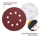 S SATC 150 PCS Sanding Discs 80 Grit Hook and Loop 5 Inch 8 Hole Adhesive Sandpaper for Woodworking and Automotive