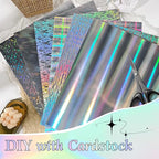 24 Sheets Holographic Cardstock 8.5 x 11in, 250gsm/92lb 6 Mixed Styles Metallic Cardstock Shiny Iridescent Mirror Paper Thick Foil Board for Scrapbook,Card Making,Crafts,Party Decoration (Multicolor)