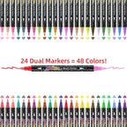 48 Colors Dual-tip Watercolor Markers, 24 Pack Glitter Brush Markers, Water-based Ink Sparkle Pen,Glitter Paint Pens for Adults Coloring,DIY Crafts,Doodle Writing,Art Crafts Gifts