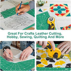 Headley Tools 12"x12" Rotating Cutting Mat, Self Healing Mat with 360-Degree Rotation & Anti-Slip Base, Sewing Board Cutting Mat Perfect for Fabric Quilting Leather Hobby Project, Green