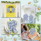 Blue White Floral Wired Edge Ribbon Roll Vintage Watercolor Flower Craft Ribbon Chinoiserie Fabric Ribbon for Wreath Bow Making DIY Craft Wrapping Party Supplies, 12 Yard