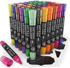 ARTEZA Liquid Chalk Markers, 42 Colors Pack with 50 Chalkboard Labels, Fine Tip Chalk Pens for Blackboard, Whiteboard, Windows, Mirrors, Glass