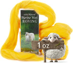 Desert Breeze Distributing 100% Natural Merino Wool Roving - Premium Combed Top Merino Roving Wool - Tapestry, Spinning, Wet Felting & Needle Felting Supplies - 21.5 Micron - 1 oz, Color Lemon Yellow