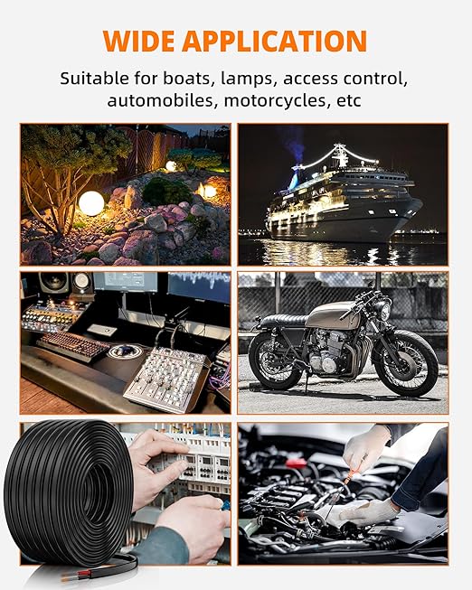 14 Gauge Wire, 14 AWG 2 Conductor Electrical Wire, Flexible/Oxygen-Free Tinned Copper/Stranded PVC 14/2 Cord for Automotive, Marine, LED Strips, Solar, RV, Lighting (30FT)