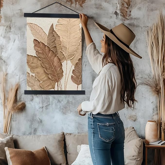 Artmag Magnetic Poster Hanger Frame, 37x45 37x40 37x25 Light Wood Wooden Magnet Canvas Artwork Print Poster Hangers Frames Hanging Kit (Black, 37")
