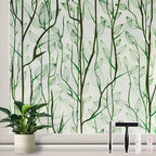 Donox Frosted Glass Window Film Heat Control UV Blocking, Static Cling Reusable Home Bathroom Door Window Privacy Film, Green Leaf Pattern Window Covering with Installation Tool, 35.4 in x 6.5 feet