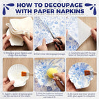 Crtiin 36 Pack 9 Styles Decoupage Napkins Assorted Floral Decorative Decoupage Napkins Chinoiserie Cocktail Paper for DIY Crafting Birthday Party, Each Unfolded 13 Inch(Blue Floral)