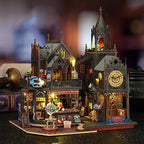 DIY Book Nook Kit - DIY Miniature Dolls House Kit with Furniture and LED Light, 3D Puzzle Wooden Art Bookends, Model Kits for Adults to Build (Holo Demon City)