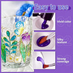 Colorful Stain Glass Paint Set with 6 Brushes, 1 Palette & 1 Sponge, 14 Colors Waterproof Permanent Glass Painting Kit for Arts on Wine Glasses,Bottle and Windows