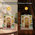 Fsolis Book Nook Kit, 3D Wooden Puzzles for Adults, 196 pcs, DIY Miniature Puzzle Room Kit Tiny House Bookshelf Decor Gifts for Women Teenagers Book Lovers (Green Life's Bookshop)