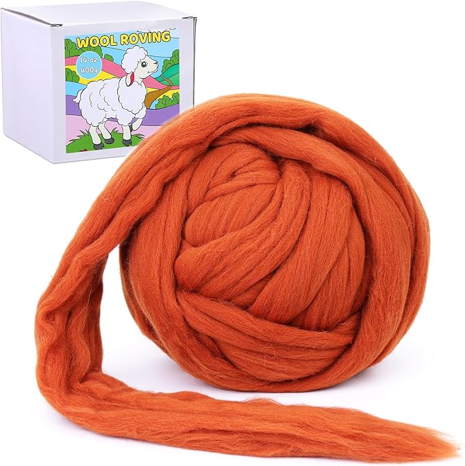 QMNNMA 14.1oz Wool Roving Yarn, Fiber Roving Wool Top, Chunky Yarn, Handmade Carded Core Wool for Felting, Wet Felting DIY Hand Spinning