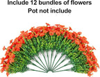 Fake Fall Flowers Artificial Flowers Plants for Outdoors Autumn Decoration, 12 Bundles Orange Silk Morning Glory with Eucalyptus Realistic UV Resistant Faux Flower Greenery for Outside Yard Garden