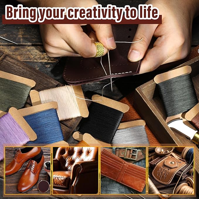 Repair Sewing Kit, Upholstery Needle with 32 Yard Waxed Thread and 8 Pcs Heavy Duty Leather Needles for Hand Stitching, Canvas & Quilting - 0.55mm Round Waxed Thread Dark Blue