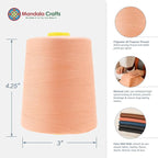 Mandala Crafts 4 Pack of Serger Threads Cones Spools - 20S/2 24000 Yards Polyester Peach Threads for Sergers Machine and Overlock Quilting Sewing Machine
