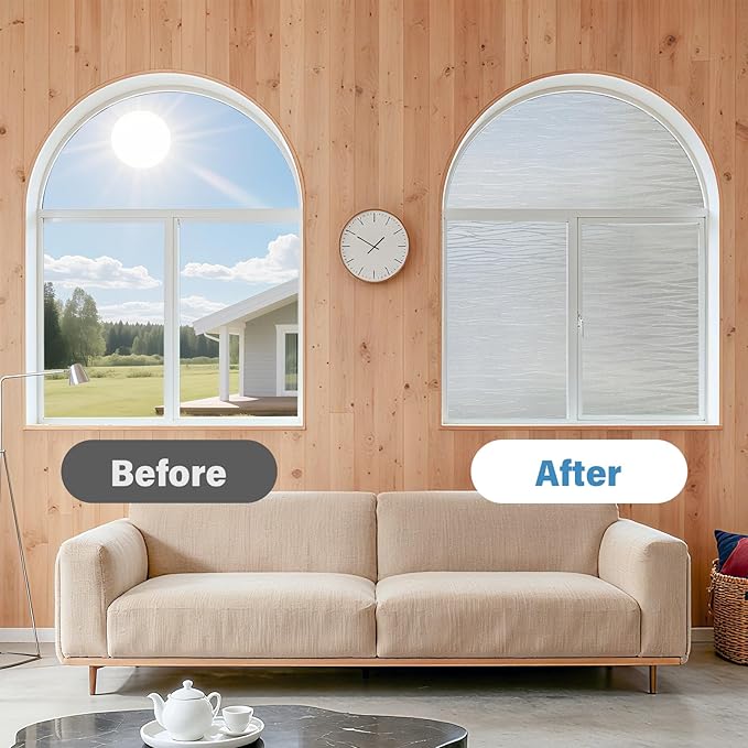 Finnez Frosted Privacy Window Film Static Cling, Non-Adhesive Decorative Cover for Glass Door & Windows, No Glue Removable Clings UV Blocking Waves Design for Home Office 23.6 x 78.7 Inches