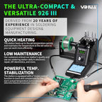 YIHUA 926 III 60W Digital Display Soldering Iron Station Kit w 2 Helping Hands, 6 Extra Iron Tips, Lead-Free Solder, Solder Sucker, S/S Tweezers, °C/ºF Conversion, Auto Sleep & Calibration Support