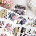Vintage Flower PET Tape - Flower Butterfly Transparent Tape Junk Journal Supplies, Angel Cat Scrapbooking Tapes for Art Crafts Decorative Scrapbook Journal, Aesthetic Junk Journal Supplies