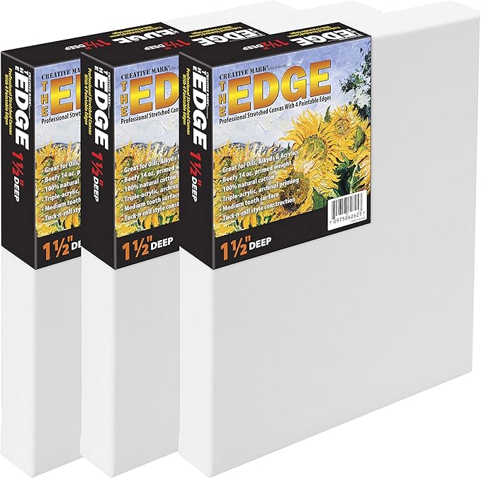Creative Mark The Edge Deluxe Cotton 1-1/2" Deep Stretched Canvas for Painting, 8x40 Pack of 3, 14oz. Primed Weight, Universal Archival Priming, Medium Tooth, Hand-Stretched Canvas for Painters