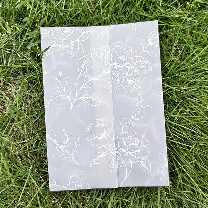 SWANGSA 100 Pack Vellum Jackets for 5x7 Invitations, Elegant White Rose Vellum Paper, 115GSM Translucent Invitation Sleeve Wraps for Wedding Bridal Baby Shower Birthday Envelopes