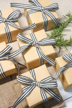 CT CRAFT LLC Ivory Cotton Black Stripes Ribbon 3/8" x 10 Yards for Home Décor Gift Present Wrapping DIY Crafts Birthday Wedding Bouquet Christmas