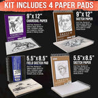 U.S. Art Supply 44-Piece Drawing & Sketching Art Set with 4 Sketch Pads (242 Paper Sheets) - Professional Artist Kit, Graphite, Charcoal, Pastel Pencils & Sticks, Erasers - Pop-Up Carry Case, Student