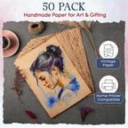 Wanderings Handmade Deckled Edge Vintage Paper - 10"x12" - Thick 300 GSM - Pack of 25 - Watercolor, Mixed Media for Artists, Writers, Bookmaking, Arts & Crafts - 100% Recycled Cotton
