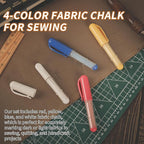 (3-pack) Fabric Chalk Markers -Erase Tailor’s Chalk for Quilting and Sewing - Compatible with Most Fabrics - With Dosing Wheel Technology, Red, Blue, White