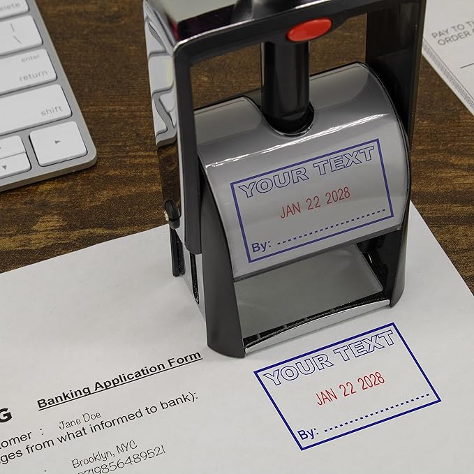 MaxMark Heavy Duty Self Inking Date Stamp with Phrase Emailed - 2 Color Blue/Red Ink