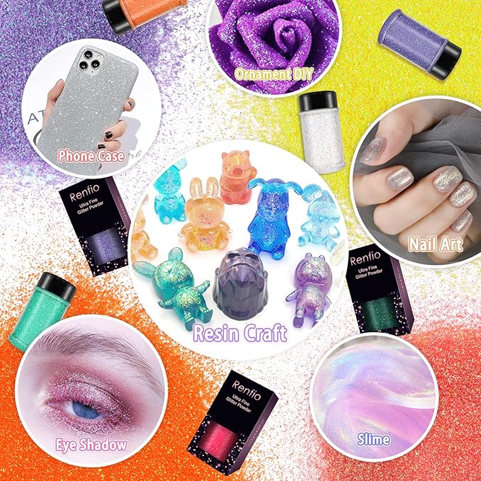 Renfio Iridescent Ultra Fine Glitter Powder Resin Supplies Glitters 1.94 Oz (55g) PET Flake Crafts Sequins 1/128" 0.008" 0.2mm Epoxy Chips Flakes for Tumblers Slime Olympic Decorations - Yellow