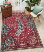 Tribal Rugs Washable Summer Tropical 3x5 Throw Carpet Wine Red Traditional Boho Vintage Oriental Rug for Bedroom Kitchen Living Room Indoor Entryway