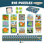 BONNYCO 4 Pieces Wooden Puzzles Pack 16 Party Favors for Kids 1 to 5. Birthday Goodie Bags Stuffers, Valentines Gifts for Toddlers Ideas, School Classroom Prizes and Baby Bulk Toys