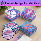 PURPLE LADYBUG Sparkly DIY Wooden Jewelry Box Craft for Girls 8-12 with 1500+ Non-Toxic Gems - Christmas & Birthday Gift for 4 5 6 7 8 9 10 11 12 Girl, Girls Toys 8-10 - Mosaic Mermaid Unicorn Design