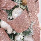 HUIHUANG Rose Gold Christmas Ribbon 4 inch Rose Gold Glitter Wired Ribbon Diamond Mesh Wire Ribbon for X-mas Tree Decorations, Wreaths, Garland, Large Bows Making, Home Decor -10 Yards