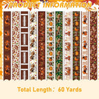 12 Rolls Fall Football Wired Edge Ribbon for Wreaths 2 Inch x 60 Yards Maple Leaves Pumpkin Football Print Ribbon Crafts for Thanksgiving Harvest Party Decorative Supplies, 12 Styles