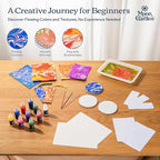 MoonGarden Marble Painting Coaster kit - Marble Painting Kit for Adults - 12 Color Paints, Ceramic Coasters, Bookmark Paper and Cardstock Paper - Relaxing and Creative DIY Activity