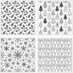 CHGCRAFT 4 Pcs Christmas Elements Polymer Clay Texture Sheets Snowflakes Silicone Texture Stamp Pine Trees Clay Texture Mat Modeling Pattern Pad Sheets for Jewelry and Earrings Tools, 5.5x5.5 inch